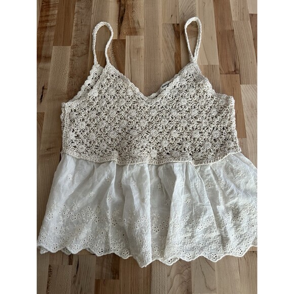 Adora Tops - Women's Sleeveless Crop Camisole Tank Crochet Lace 100% Cotton Boho Festival S/M